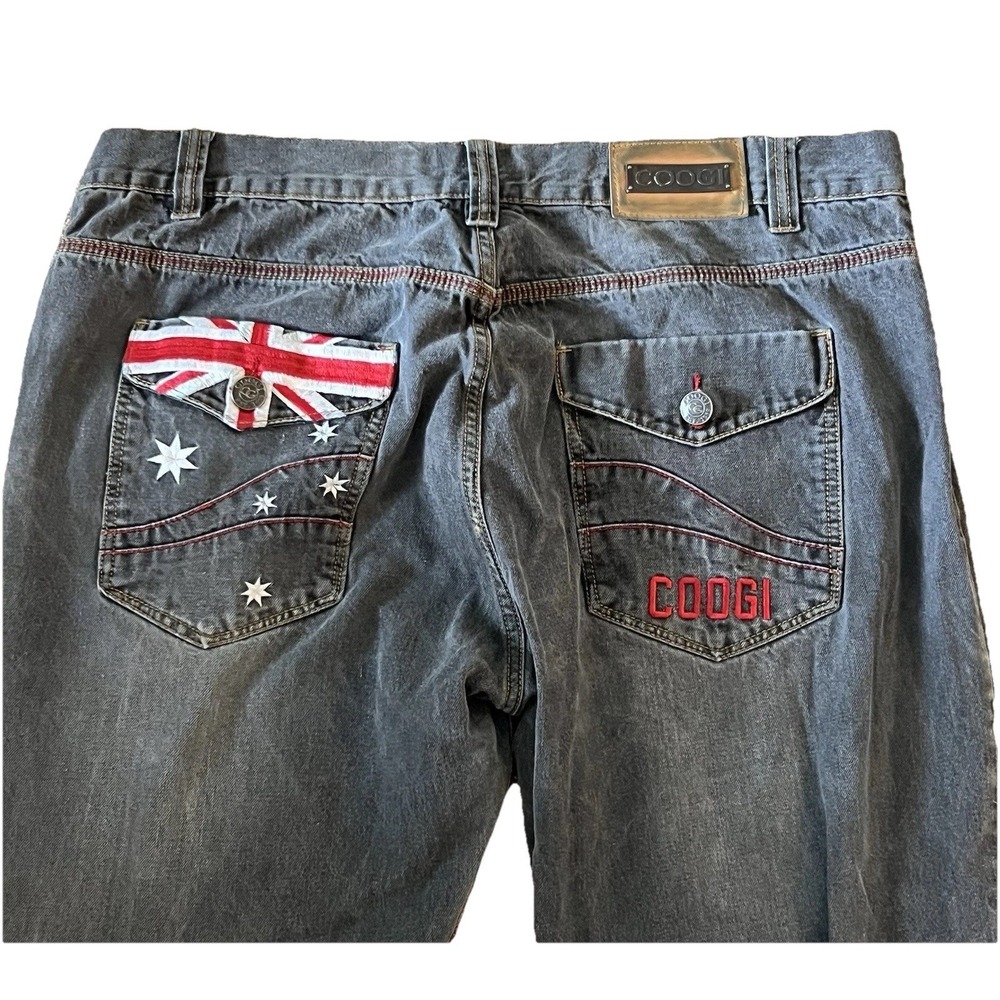 COOGI Australia Jeans Mens 42x34 Gray Y2K Embroidered Patch Denim